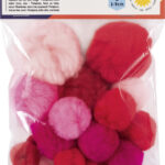 Papieren pompons, 30 stuks, gemengde rode tinten.