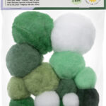 Pomponnetjes, 30 stuks, groenmengelingen in verschillende tinten.