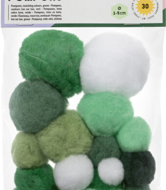Pomponnetjes, 30 stuks, groenmengelingen in verschillende tinten.