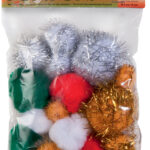 Pom pom ballen, 30 stuks, kerstkleurenassortiment.