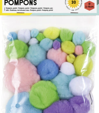 Pompons pastelkleuren gemengde maten 30 stuks