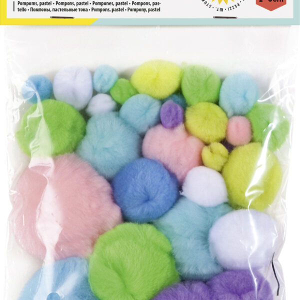 Pompons pastelkleuren gemengde maten 30 stuks
