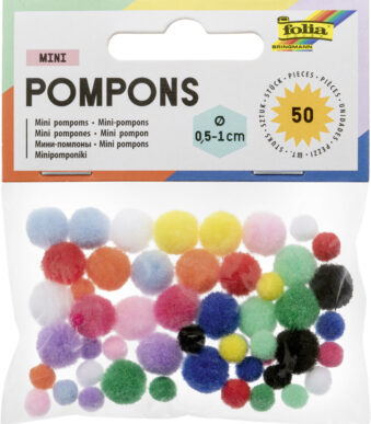 Gekleurde mini pomponnetjes, 50 stuks