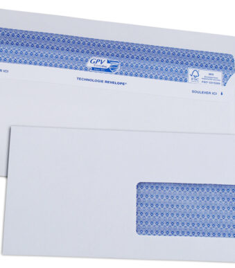 GPV envelop SECURE, 112x225 mm, wit, venster re. 45x100 mm, 90 g/m2, zelfkl., 100 st