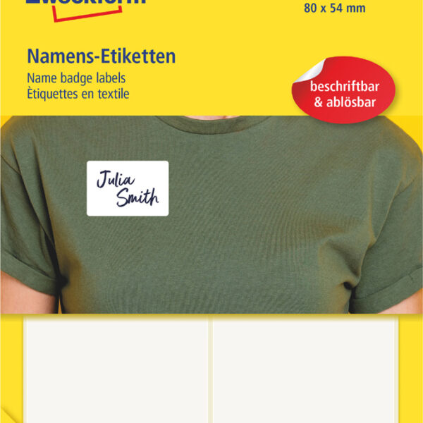 AVERY Zweckform naametiketten, 80 x 54 mm, verwijderbaar, wit, 10 vel, handschrift