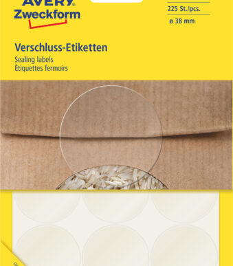 AVERY Zweckform sluitetiketten, 38 mm, transparant, 25 vel, permanent