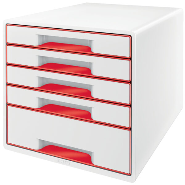 LEITZ schuifladenbox WOW CUBE, 5 lades, parelwit/rood