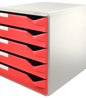 LEITZ schuifladenbox Post-set, 5 lades, lichtgrijs/rood