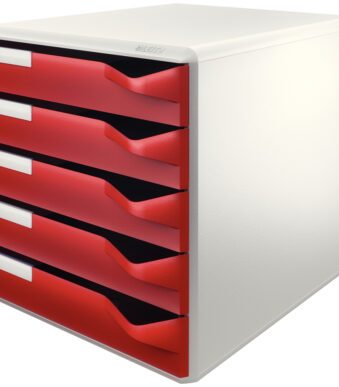 LEITZ schuifladenbox Post-set, 5 lades, lichtgrijs/bordeaux