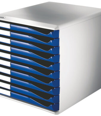 LEITZ schuifladenbox Formulier-set, 10 lades, lichtgrijs/blauw