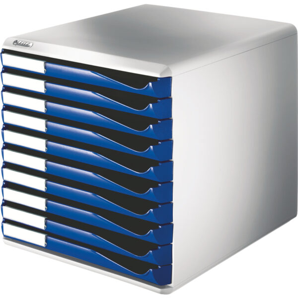 LEITZ schuifladenbox Formulier-set, 10 lades, lichtgrijs/blauw