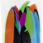 Gekleurde veren, 10 g, gemengde kleuren.