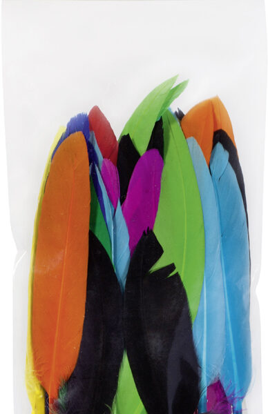 Gekleurde veren, 10 g, gemengde kleuren.