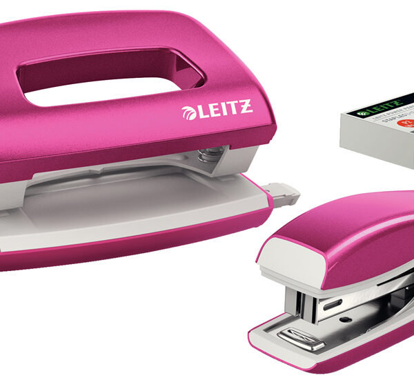 LEITZ nietmachine- en perforator set Mini Nexxt WOW, roze