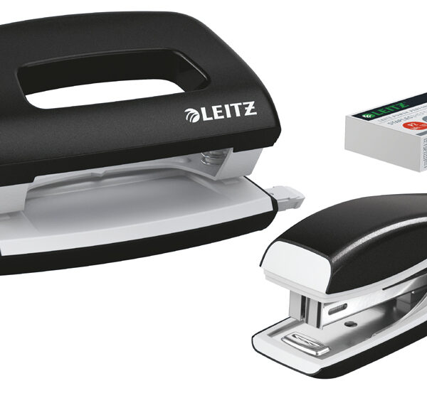 LEITZ nietmachine- en perforator set Mini Nexxt WOW, zwart