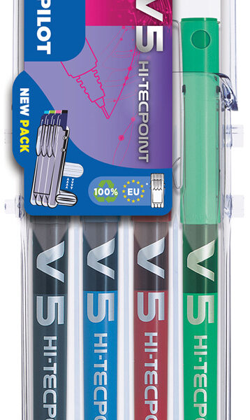 PILOT rollerball Hi-Tecpoint V5 Set2Go, 4 stuks in etui
