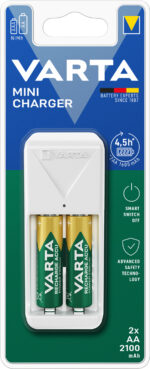 VARTA batterij-oplader Mini Charger, wit, gevuld met 2x AA