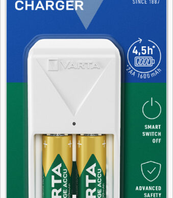 VARTA batterij-oplader Mini Charger, wit, gevuld met 2x AA