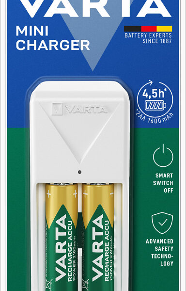 VARTA batterij-oplader Mini Charger, wit, gevuld met 2x AA