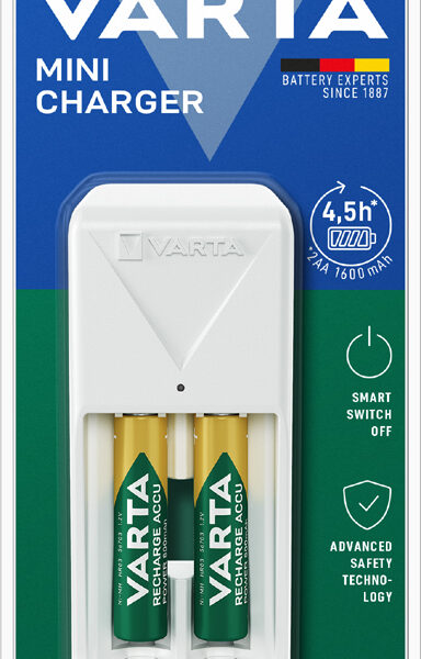 VARTA batterij-oplader Mini Charger, wit, gevuld met 2x AAA