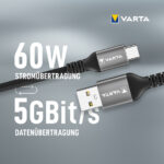VARTA laadkabel Speed Charge en Sync cable USB-A - USB-C, 2 m