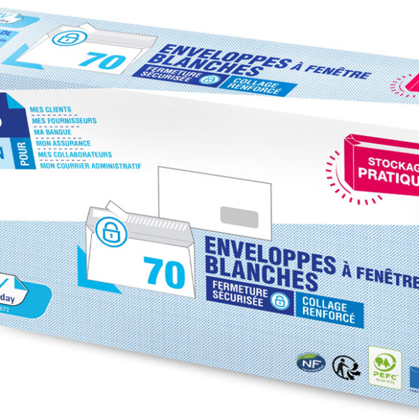 GPV envelop Everyday, 110x220 mm, wit, 80 g/m2, zelfkl., venster re. 45x100 mm, 70 st