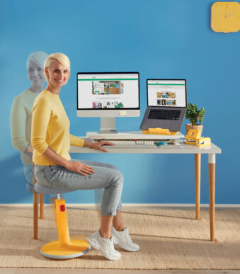 Ergonomische bureaustoel met sta- en zitfunctie, geel