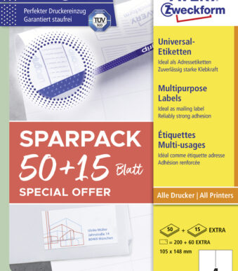 AVERY Zweckform universele etiketten, 105 x 148 mm, 50+15 vel