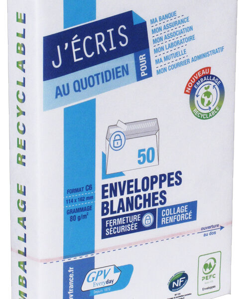GPV enveloppen, C6, 114 x 162 mm, wit, zonder venster, 50 st.