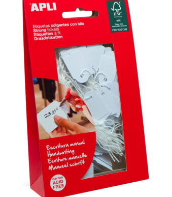 APLI hanglabel, maat: 13 x 20 mm, wit met witte polyester draad