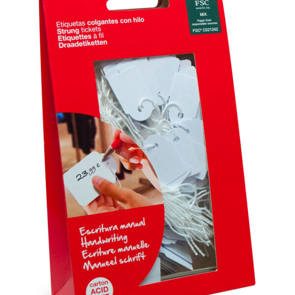 APLI hanglabel, maat: 13 x 20 mm, wit met witte polyester draad