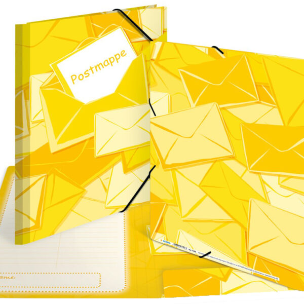 Kartonnen postmap met trekkoord, geel, formaat A4.