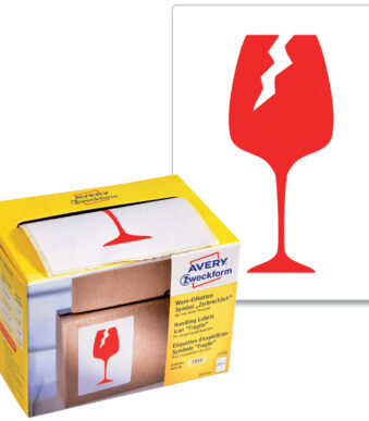 AVERY symbool waarschuwingsetiket, 'Voorzichtig, breekbaar', op rol, permanent, neonrood