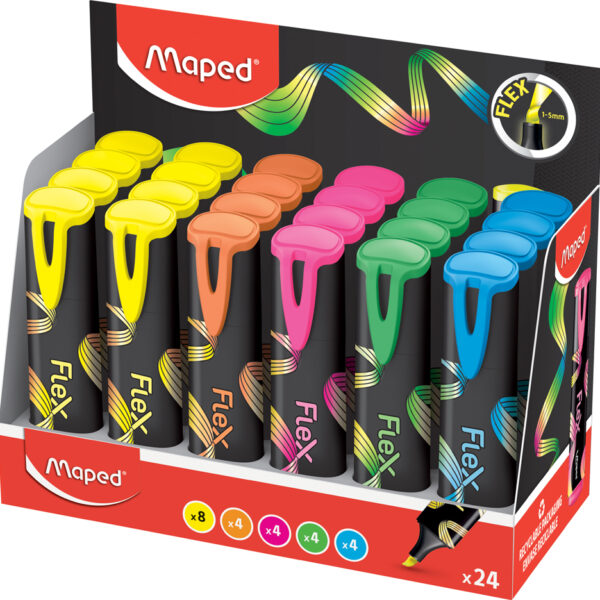 Maped tekstmarker FLEX, flexibele punt, 24 stuks in display