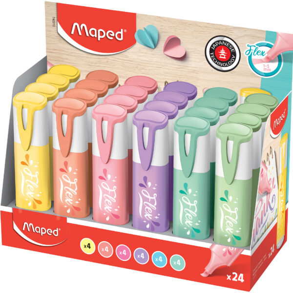 Maped tekstmarker FLEX PASTEL, flexibele punt, 24 stuks in display