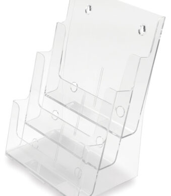 deflecto brochurehouder, DIN A4 staand, 3 vakken, glashelder