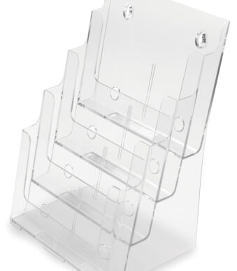 deflecto brochurehouder, DIN A4 staand, 4 vakken, glashelder