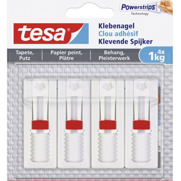 tesa Powerstrips zelfklevende spijker voor behang en stucwerk, 1,0 kg