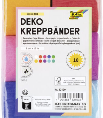 folia crepe papier strook, (B)50 mm x (L)10 m, kleuren assorti