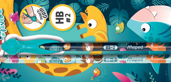 Maped potlood JUNGLE FEVER, met vlakgum, HB, 2 stuks op blister