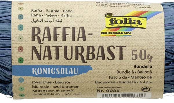 Raffia siertouw van natuurvezel, 50 g, koningsblauw