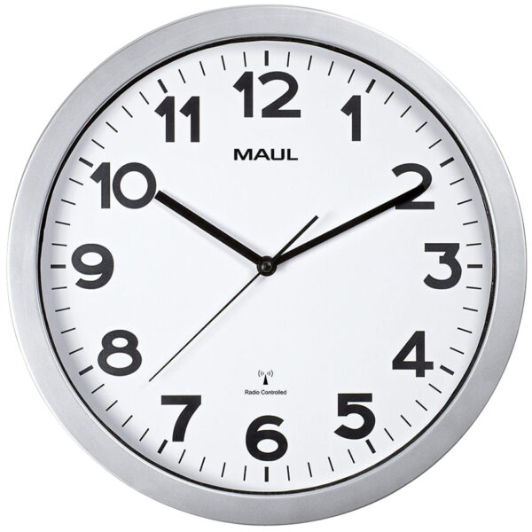 MAUL wandklok/radiogestuurd MAULstep, diameter: 350 mm, zilver