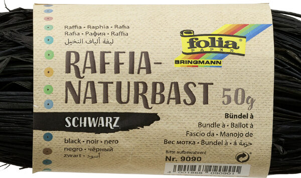 Natuur raffia touw, 50 g, zwart