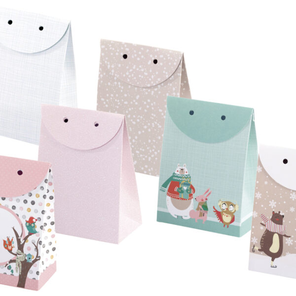 Adventskalender met pastelkleurige cadeauzakjes, set van 26