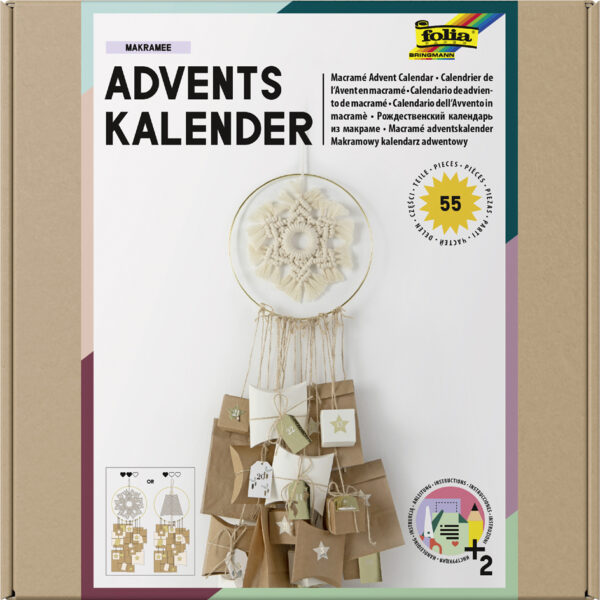 Adventskalender knutselset om te macrameeën, 55-delig.