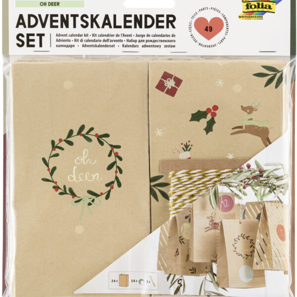 Adventskalender met 24 papieren zakjes, rendierpatroon