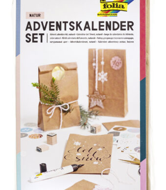 Papieren adventkalender met naturel papieren zakjes, bruin.