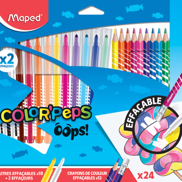 Maped uitgumbare viltstift en kleurpotlood COLOR'PEPS OOPS, 24 stuks in doosje