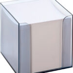 Mapje voor notitiekaarten, transparant kunststof, met witte vulling.