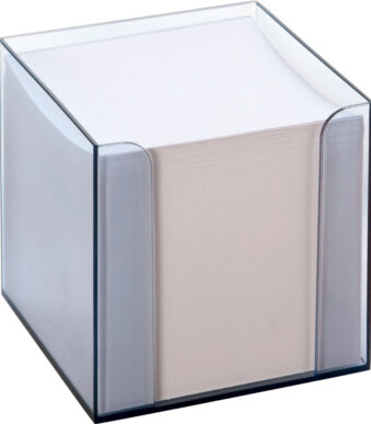 Mapje voor notitiekaarten, transparant kunststof, met witte vulling.